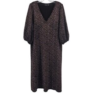 ASOS DESIGN Petite Midi Dress 10 Black Floral Puff Sleeve Boho Cottagecore